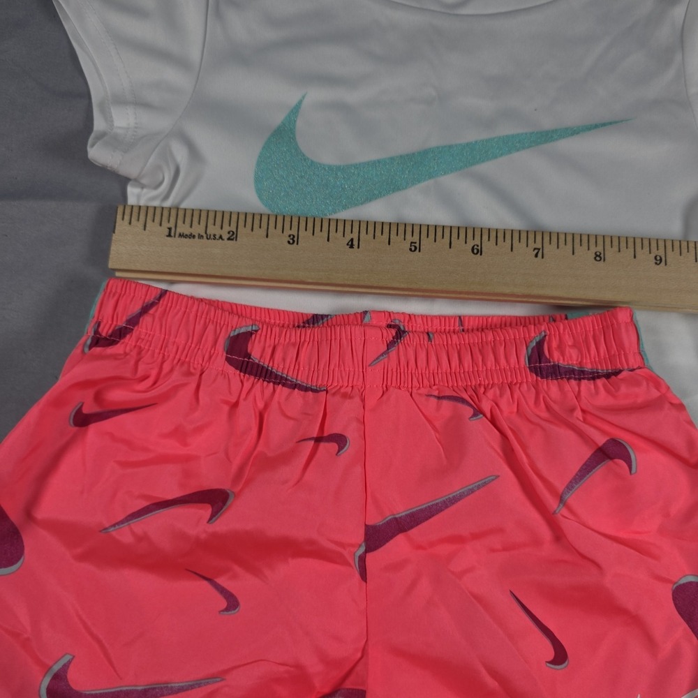 Nike Dri-Fit Little Girl's 2-Piece Graphic Tee & Short Set 3T Sunset Pulse - Picture 8 of 12